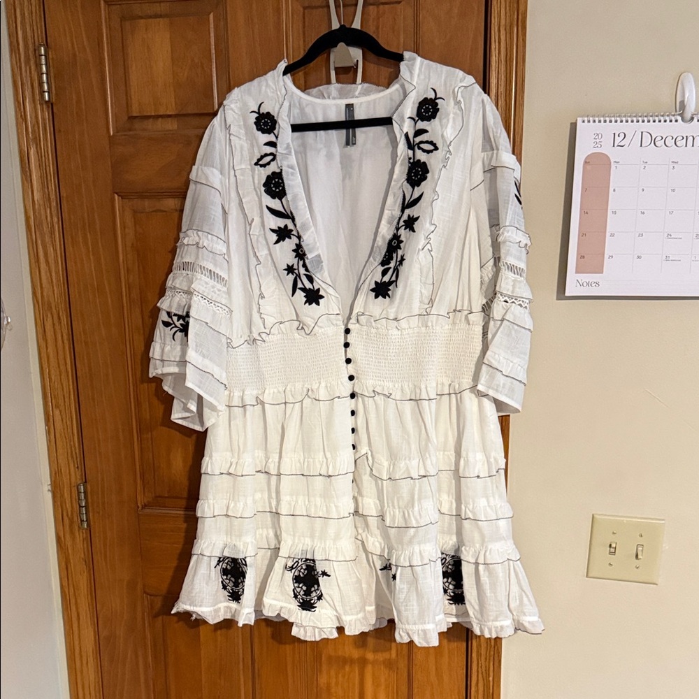 Anthropologie White and Black Floral Mini Dress